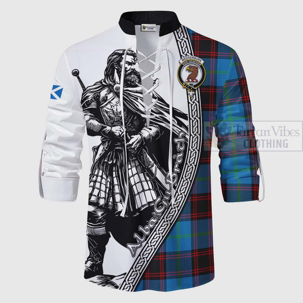 Tartan Vibes Clothing Wedderburn Tartan Clan Crest Ghillie Kilt Shirt with Highlander Warrior Celtic Style