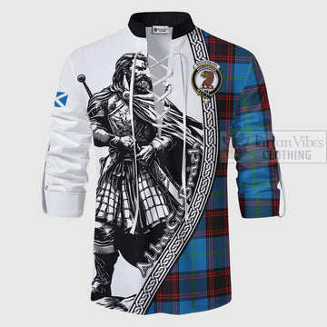 Wedderburn Tartan Clan Crest Ghillie Kilt Shirt with Highlander Warrior Celtic Style