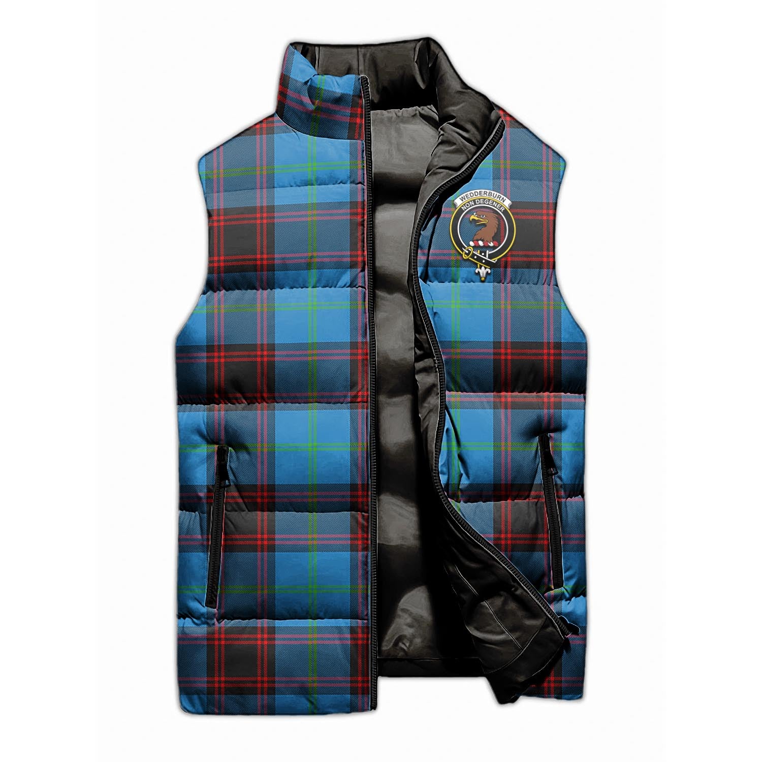 Wedderburn Tartan Sleeveless Puffer Jacket with Family Crest - Tartanvibesclothing