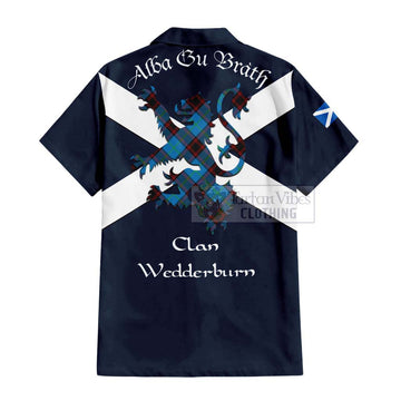 Wedderburn Tartan Lion Rampant Short Sleeve Button Shirt  Proudly Display Your Heritage with Alba Gu Brath and Clan Name