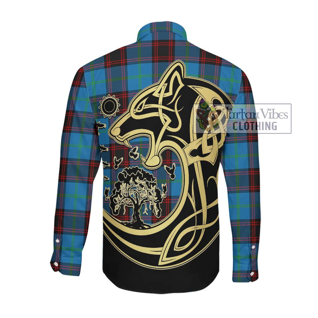 Wedderburn Tartan Long Sleeve Button Shirt with Family Crest Celtic Wolf Style Men's Shirt - Tartan Vibes Clothing