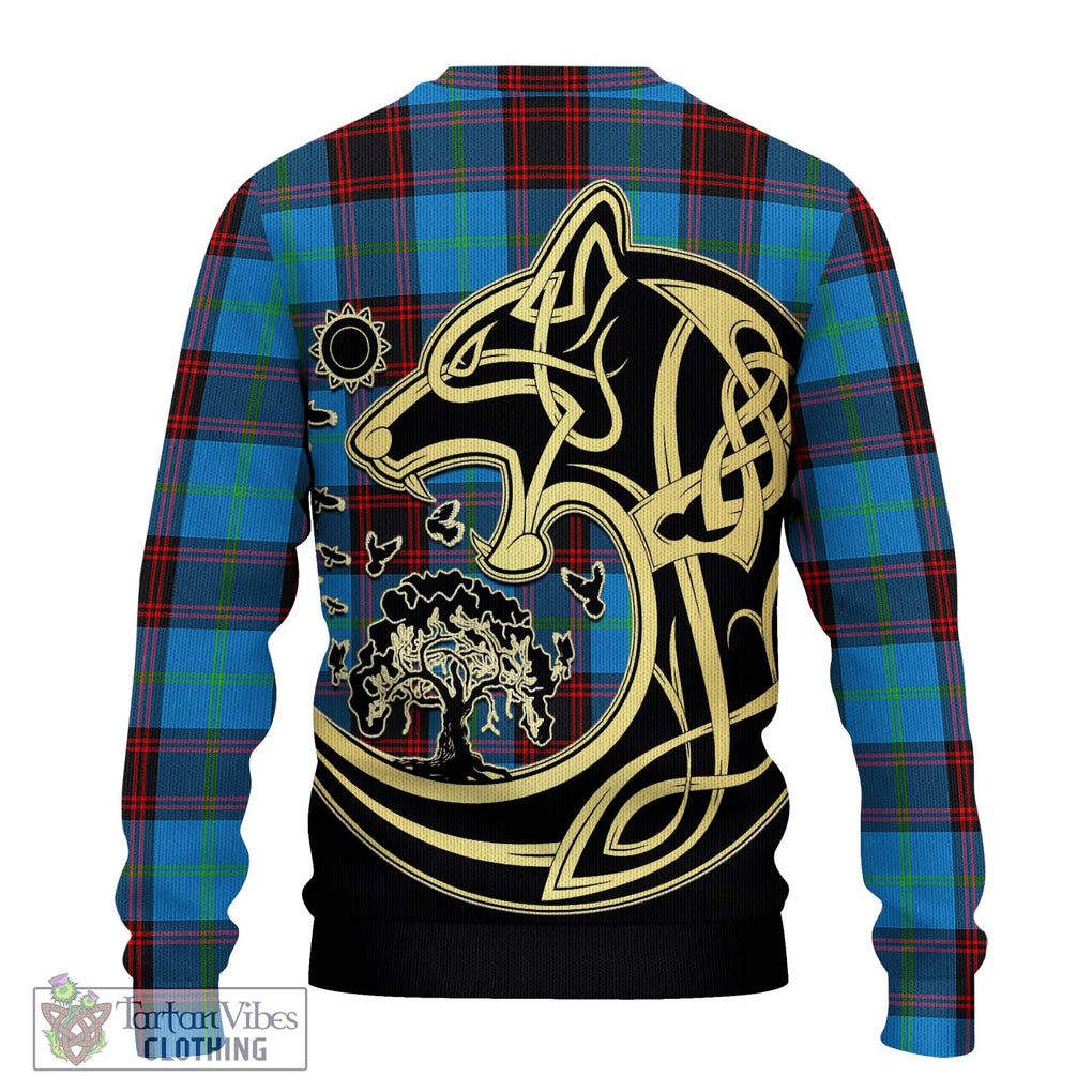 Wedderburn Tartan Knitted Sweater with Family Crest Celtic Wolf Style - Tartan Vibes Clothing