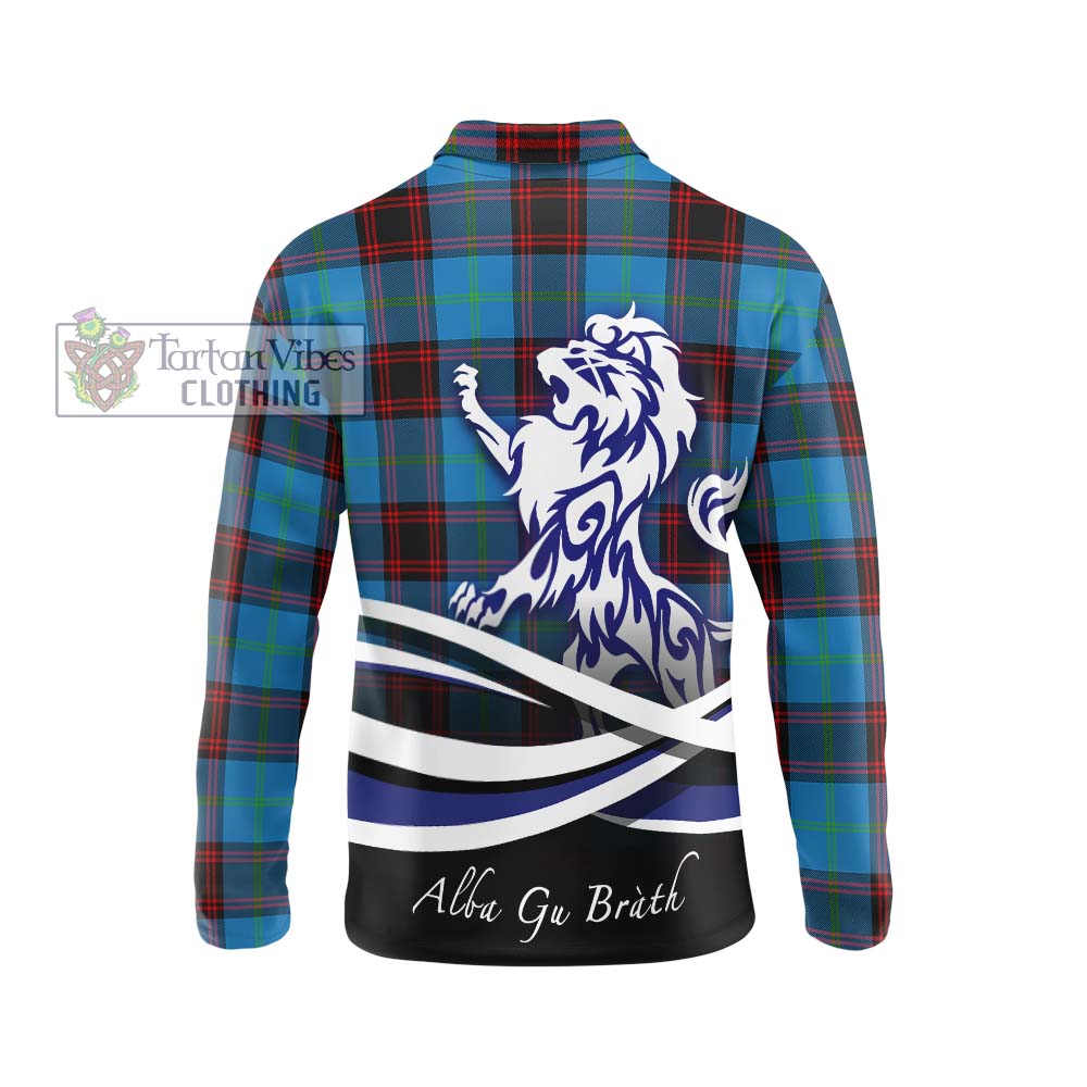 Wedderburn Tartan Long Sleeve Polo Shirt with Alba Gu Brath Regal Lion Emblem - Tartanvibesclothing Shop