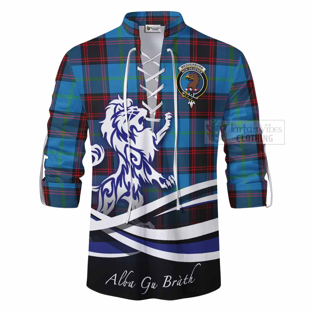 Tartan Vibes Clothing Wedderburn Tartan Ghillie Kilt Shirt with Alba Gu Brath Regal Lion Emblem