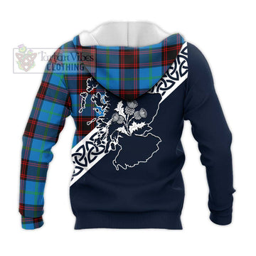 Wedderburn Tartan Knitted Hoodie Featuring Thistle and Scotland Map