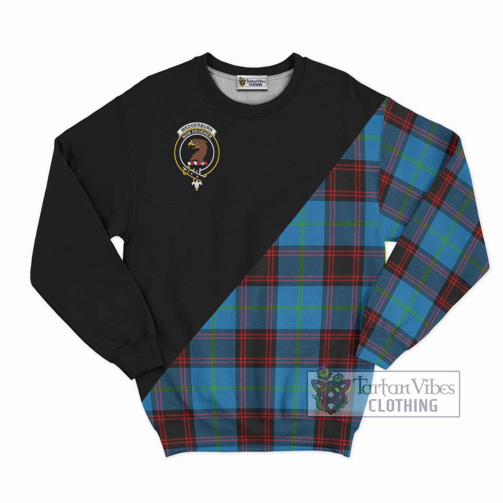 Wedderburn Tartan Sweatshirt with Family Crest and Military Logo Style - Tartanvibesclothing Shop