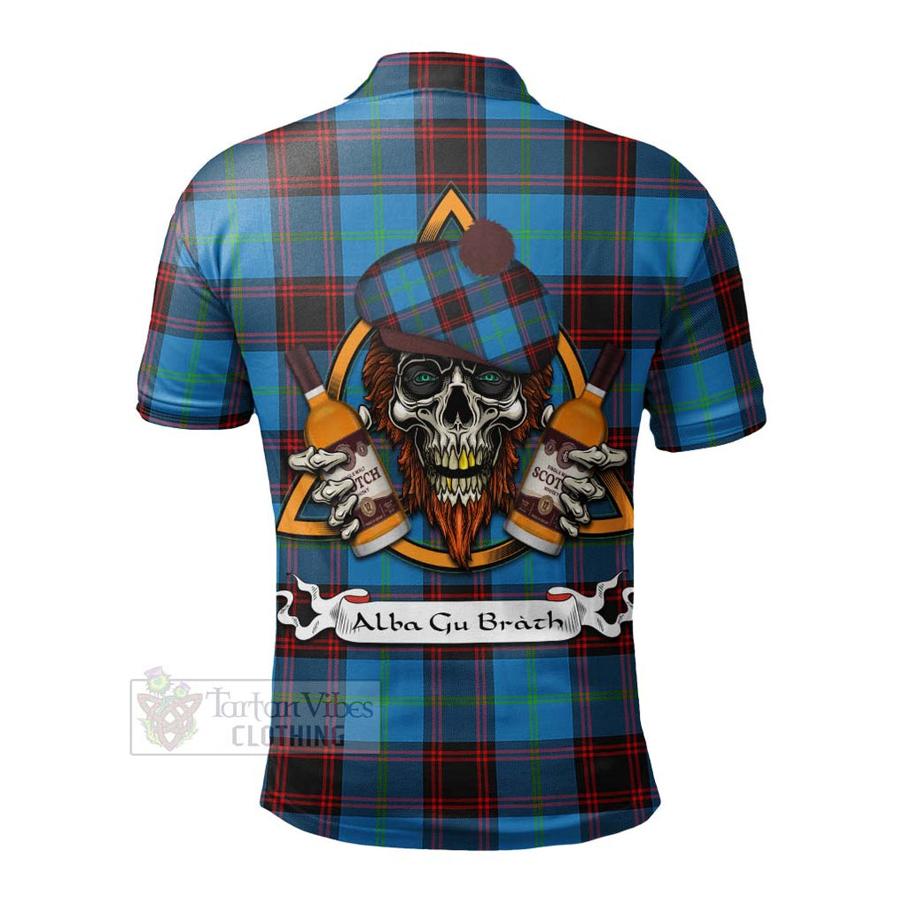 Tartan Vibes Clothing Wedderburn Tartan Polo Shirt with Family Crest and Bearded Skull Holding Bottles of Whiskey