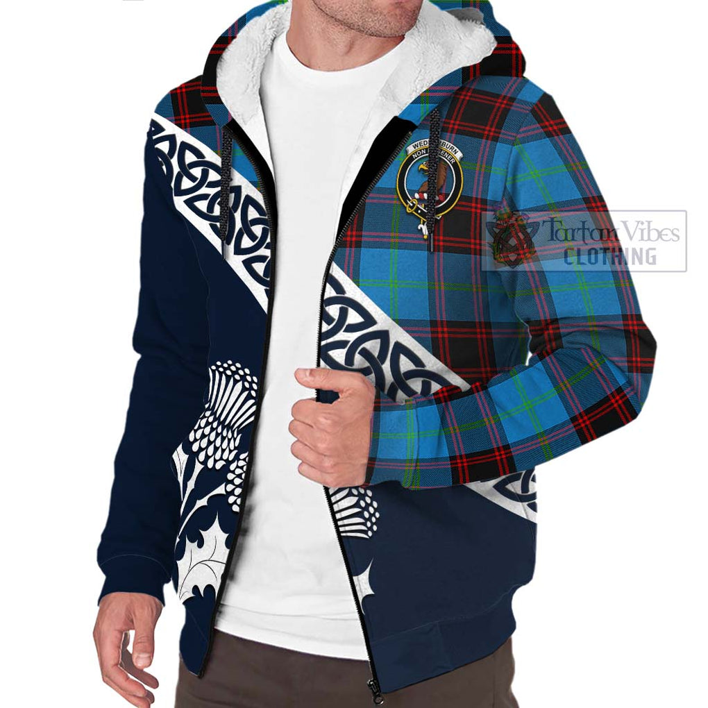 Tartan Vibes Clothing Wedderburn Tartan Sherpa Hoodie Featuring Thistle and Scotland Map