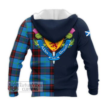 Wedderburn Tartan Knitted Hoodie Alba with Scottish Lion Royal Arm Half Style