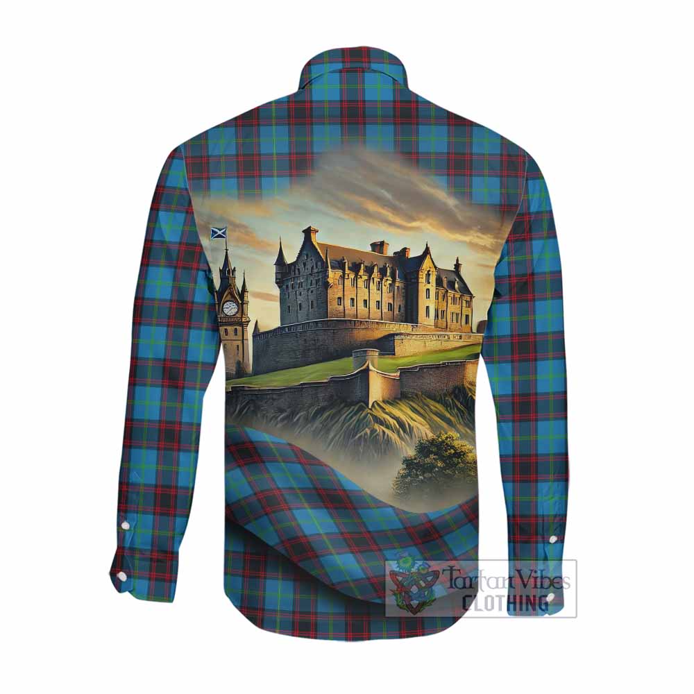 Wedderburn Tartan Family Crest Long Sleeve Button Shirt with Scottish Ancient Castle Style Men's Shirt - Tartan Vibes Clothing