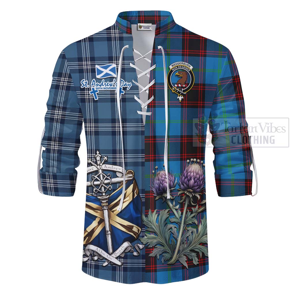 Tartan Vibes Clothing Wedderburn Tartan Ghillie Kilt Shirt Happy St. Andrew's Day Half Tartan Style