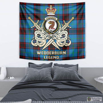 Wedderburn Tartan Tapestry with Clan Crest and the Golden Sword of Courageous Legacy