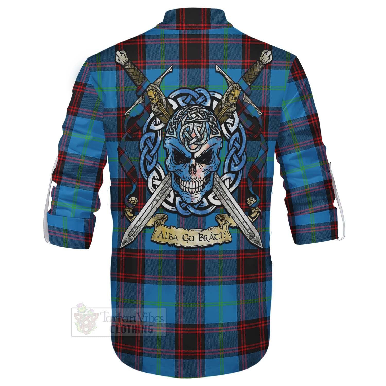 Tartan Vibes Clothing Wedderburn Tartan Ghillie Kilt Shirt with Family Crest Celtic Skull Style