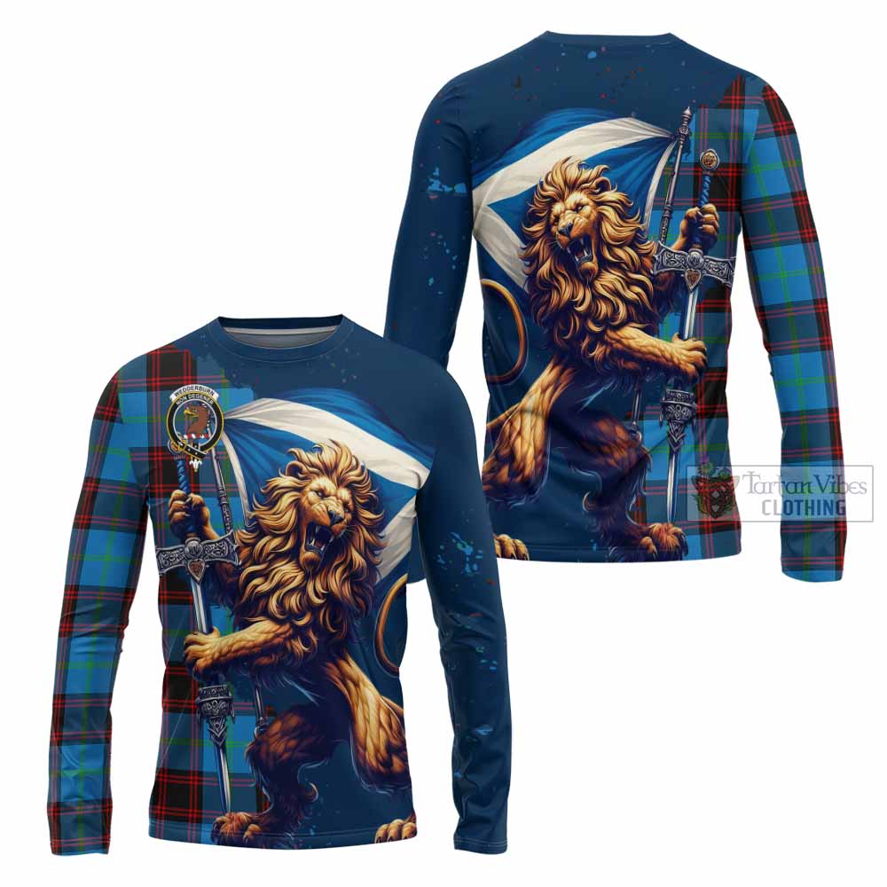 Tartan Vibes Clothing Wedderburn Tartan Family Crest Long Sleeve T-Shirt with Scottish Majestic Lion