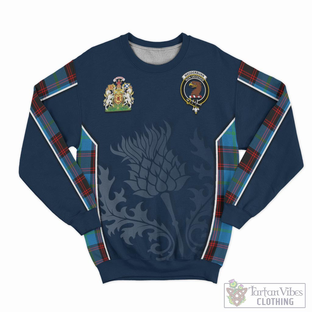 Tartan Vibes Clothing Wedderburn Tartan Sweatshirt with Family Crest and Scottish Thistle Vibes Sport Style