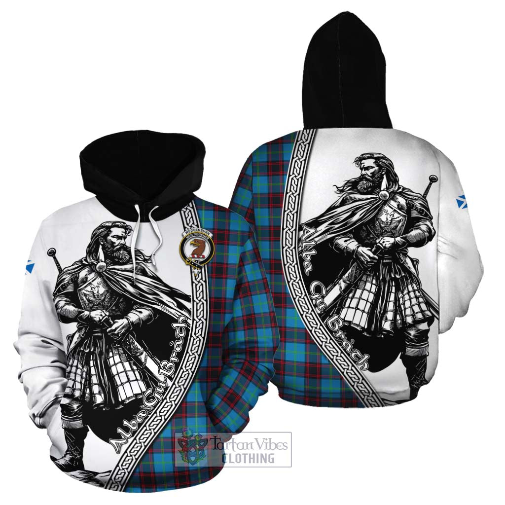 Wedderburn Tartan Clan Crest Cotton Hoodie with Highlander Warrior Celtic Style Zip Hoodie - Tartan Vibes Clothing