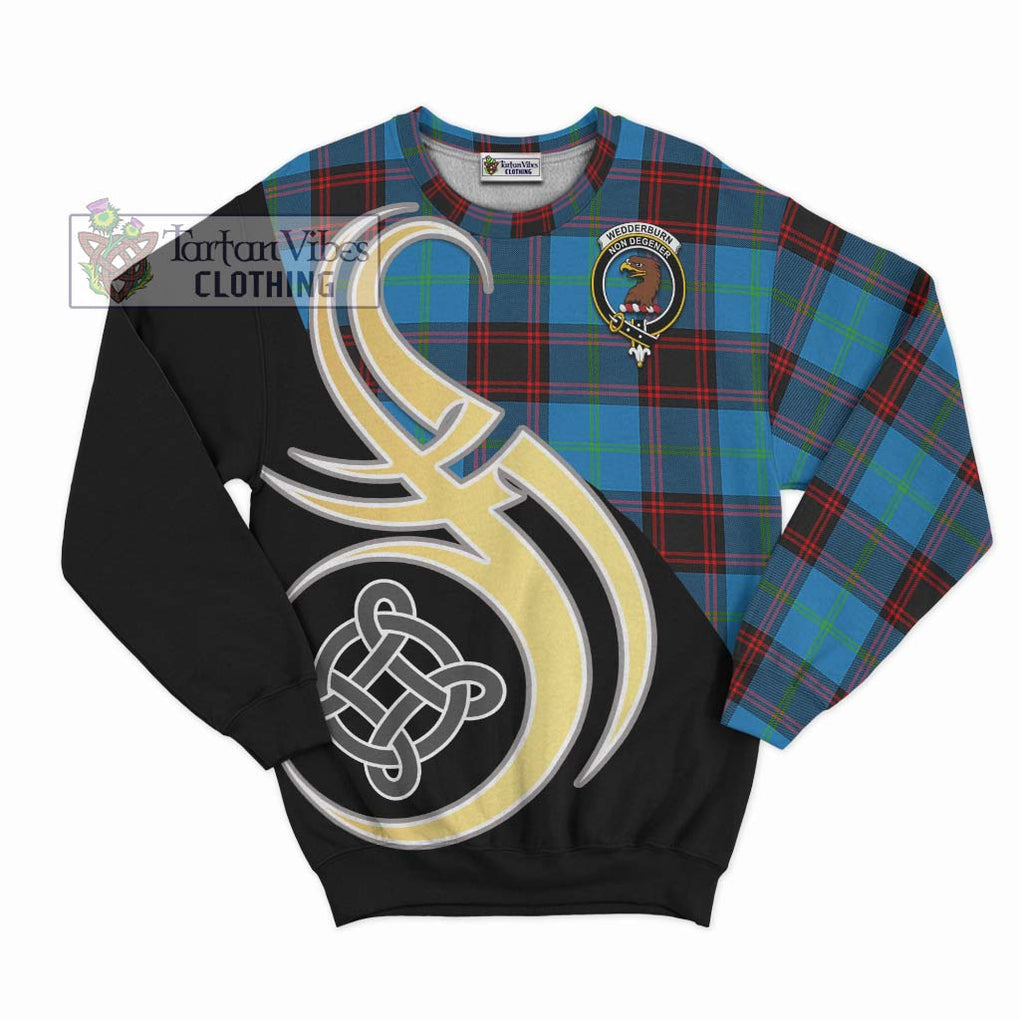 Wedderburn Tartan Sweatshirt with Family Crest and Celtic Symbol Style - Tartan Vibes Clothing