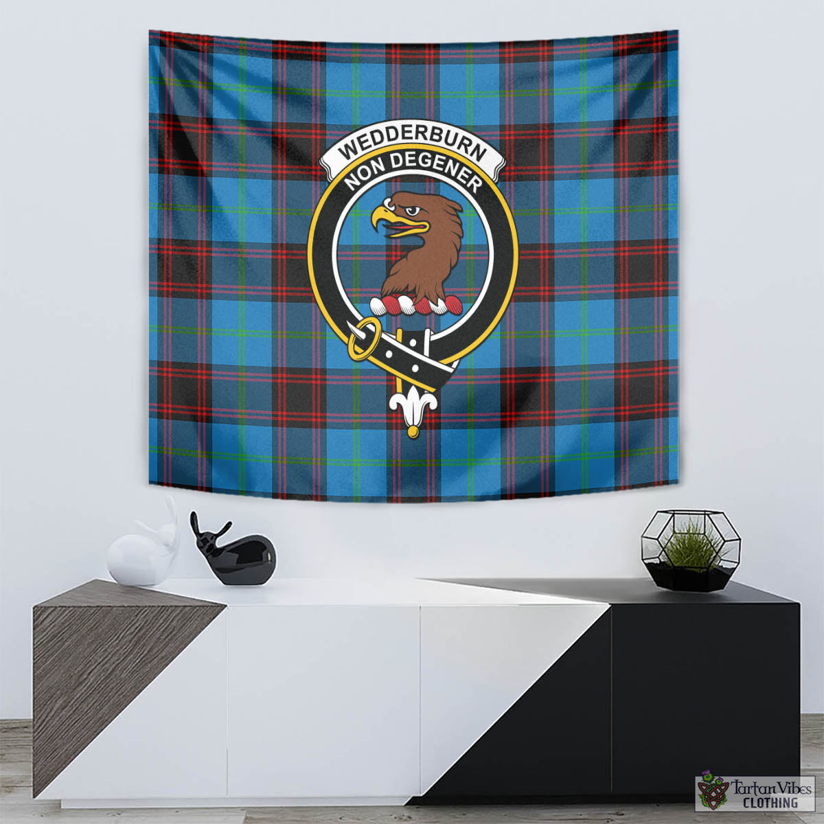 Tartan Vibes Clothing Wedderburn Tartan Tapestry Wall Hanging and Home Decor for Room with Family Crest