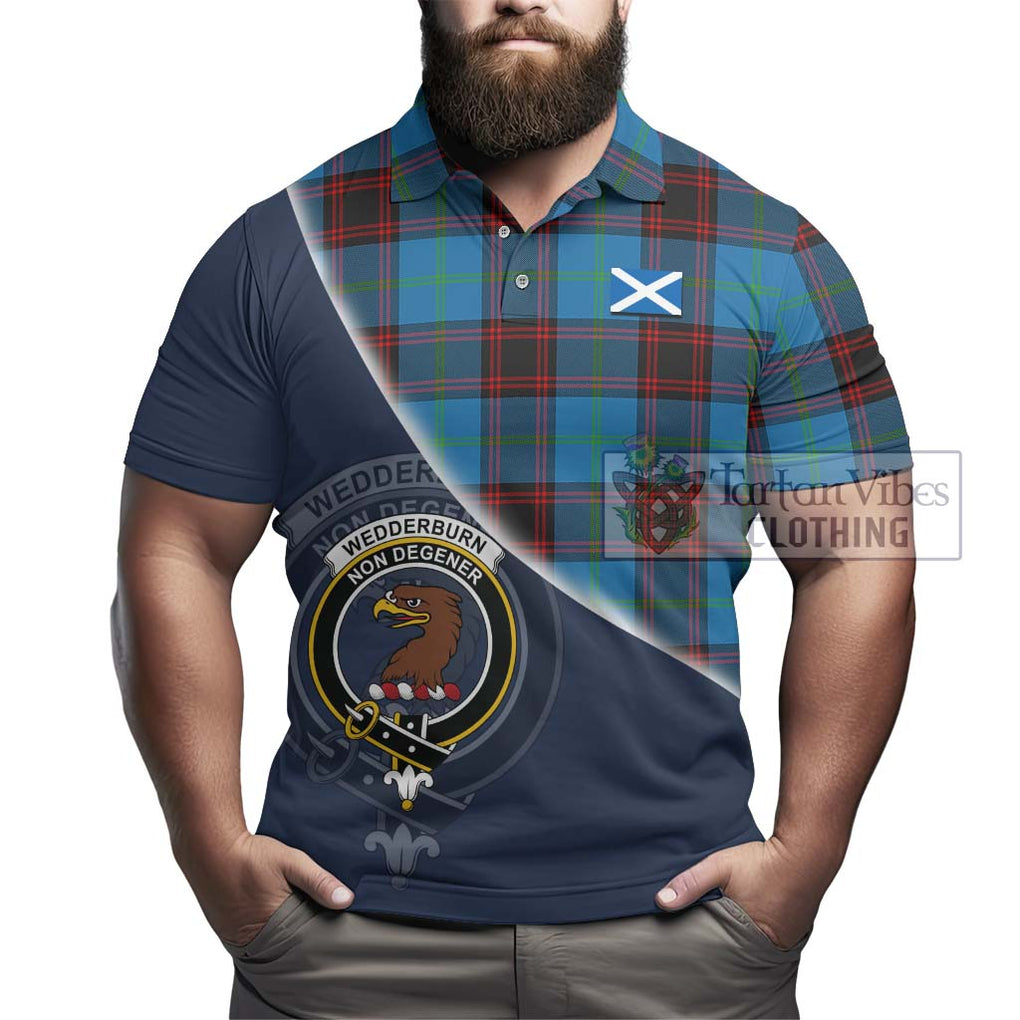 Wedderburn Tartan Polo Shirt with Personalised National Flag and Family Crest Half Style - Tartanvibesclothing Shop