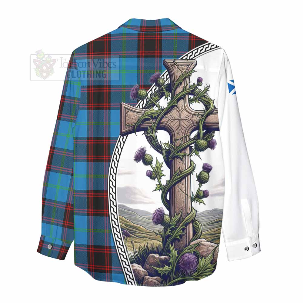 Tartan Vibes Clothing Wedderburn Tartan Women's Casual Shirt with Family Crest and St. Andrew's Cross Accented by Thistle Vines