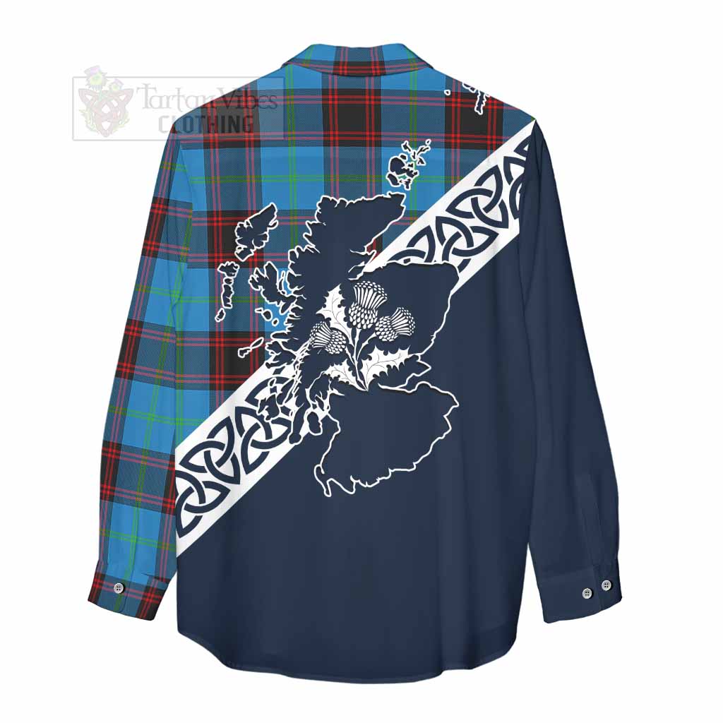 Tartan Vibes Clothing Wedderburn Tartan Women's Casual Shirt Featuring Thistle and Scotland Map