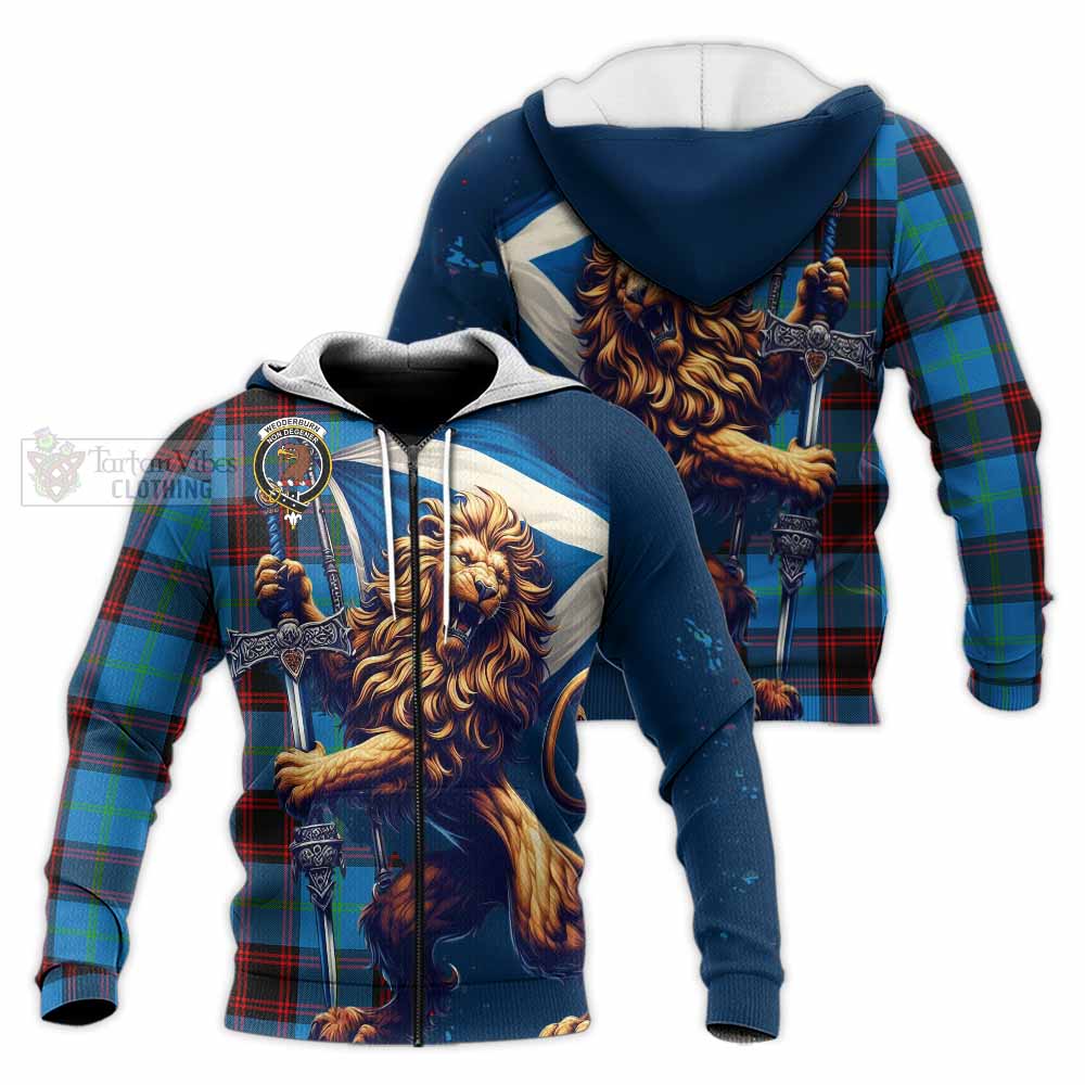 Tartan Vibes Clothing Wedderburn Tartan Family Crest Knitted Hoodie with Scottish Majestic Lion