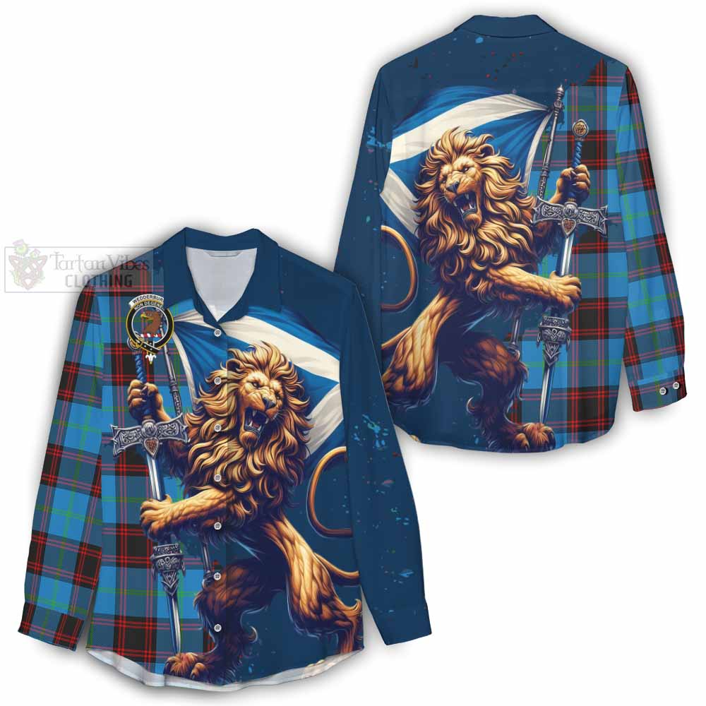 Tartan Vibes Clothing Wedderburn Tartan Family Crest Women's Casual Shirt with Scottish Majestic Lion