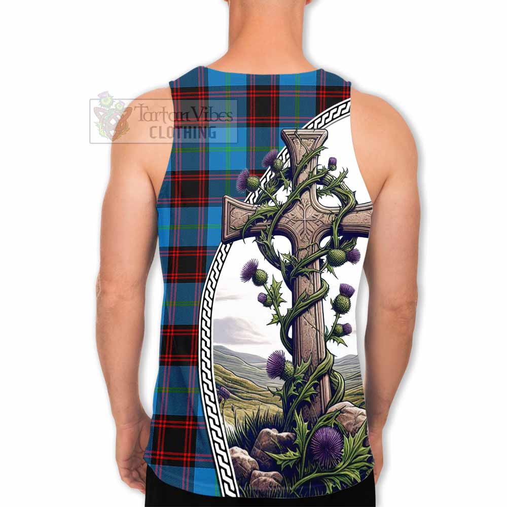 Tartan Vibes Clothing Wedderburn Tartan Men's Tank Top with Family Crest and St. Andrew's Cross Accented by Thistle Vines