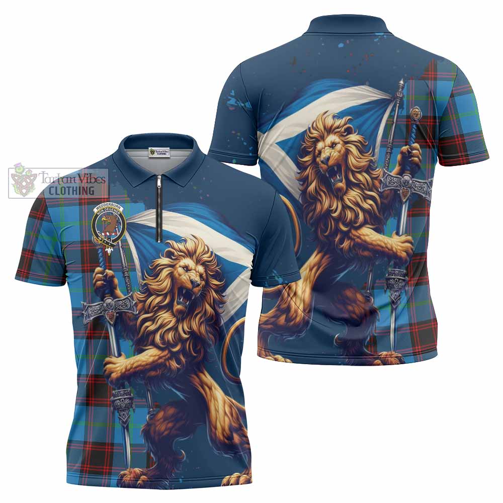 Tartan Vibes Clothing Wedderburn Tartan Family Crest Zipper Polo Shirt with Scottish Majestic Lion