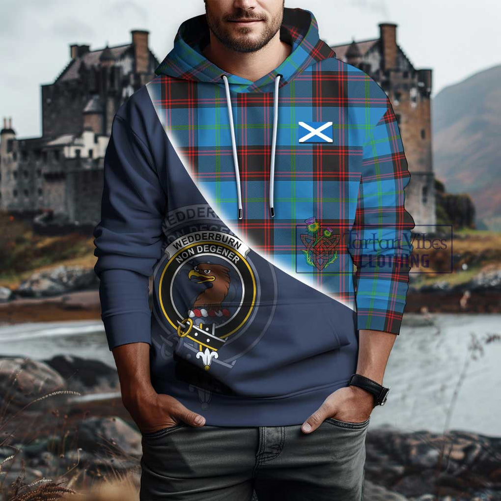 Wedderburn Tartan Hoodie with Personalised National Flag and Family Crest Half Style - Tartanvibesclothing Shop