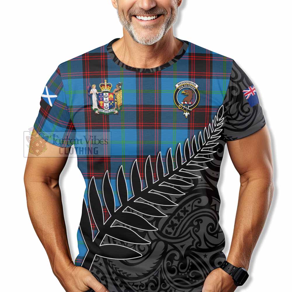 Tartan Vibes Clothing Wedderburn Crest Tartan T-Shirt with New Zealand Silver Fern Half Style