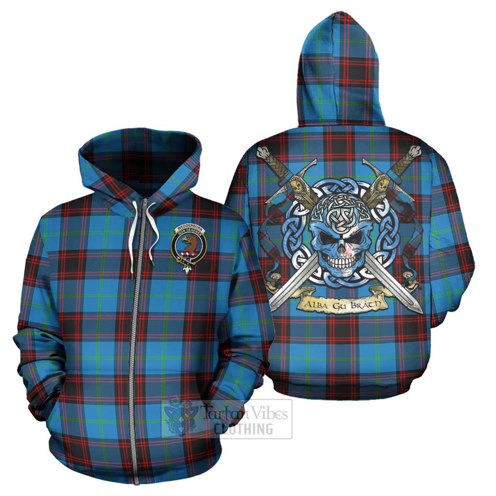 Tartan Vibes Clothing Wedderburn Tartan Hoodie with Family Crest Celtic Skull Style