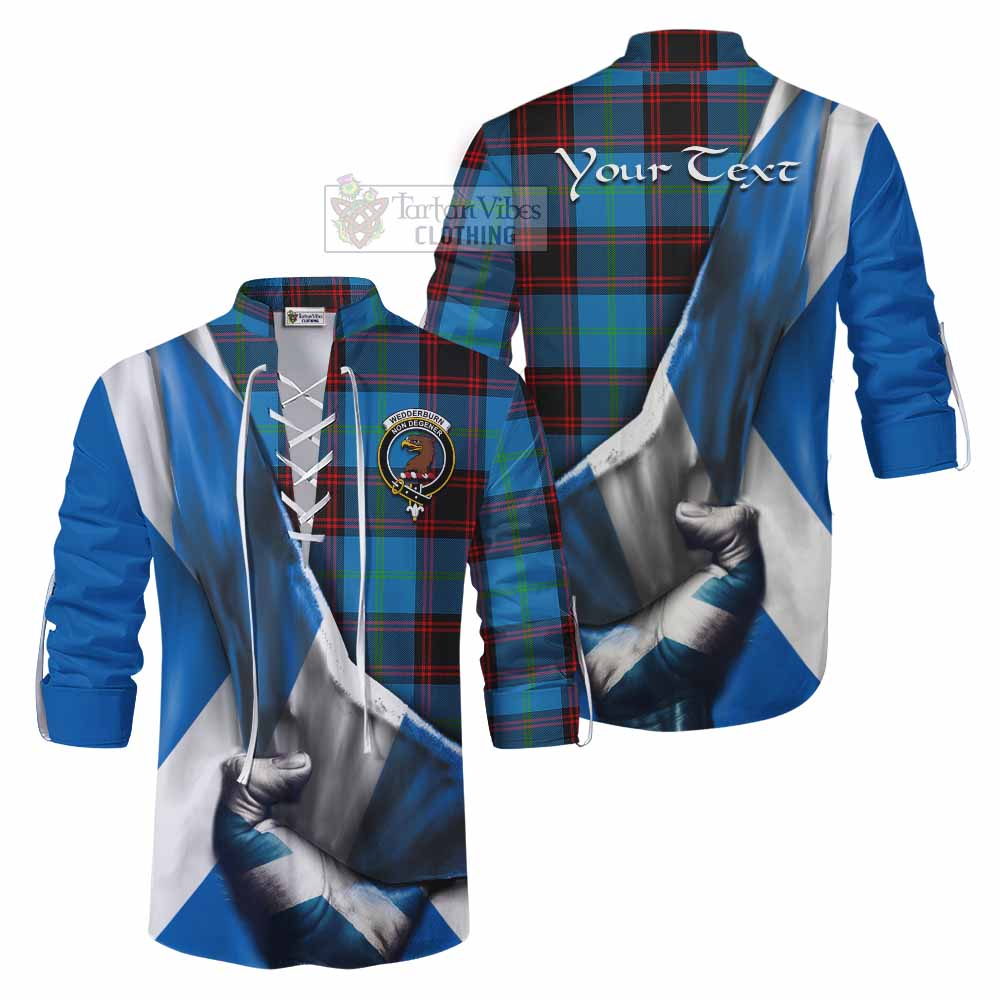 Tartan Vibes Clothing Wedderburn Tartan Ghillie Kilt Shirt with Family Crest Scotland Patriotic Style