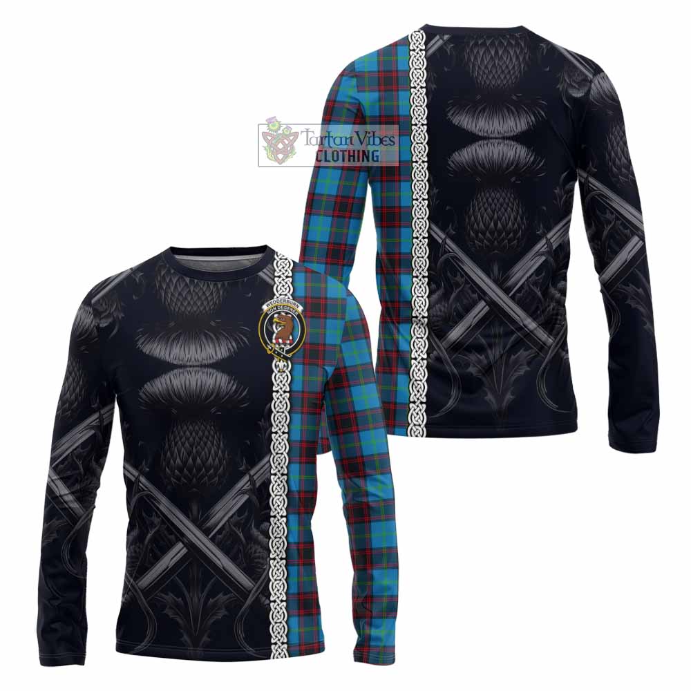 Tartan Vibes Clothing Wedderburn Tartan Long Sleeve T-Shirt with Family Crest Cross Sword Thistle Celtic Vibes