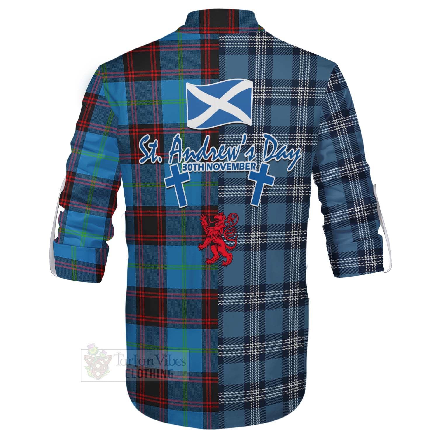 Tartan Vibes Clothing Wedderburn Tartan Ghillie Kilt Shirt Happy St. Andrew's Day Half Tartan Style