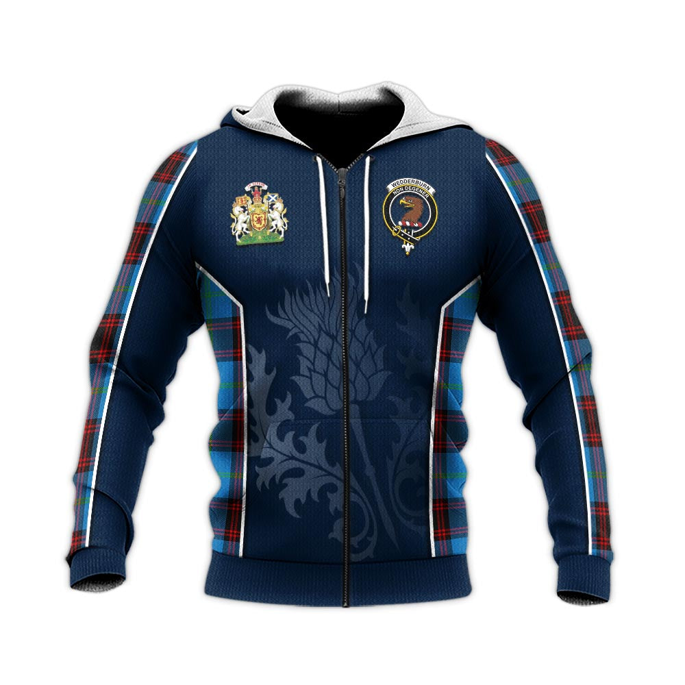 Tartan Vibes Clothing Wedderburn Tartan Knitted Hoodie with Family Crest and Scottish Thistle Vibes Sport Style