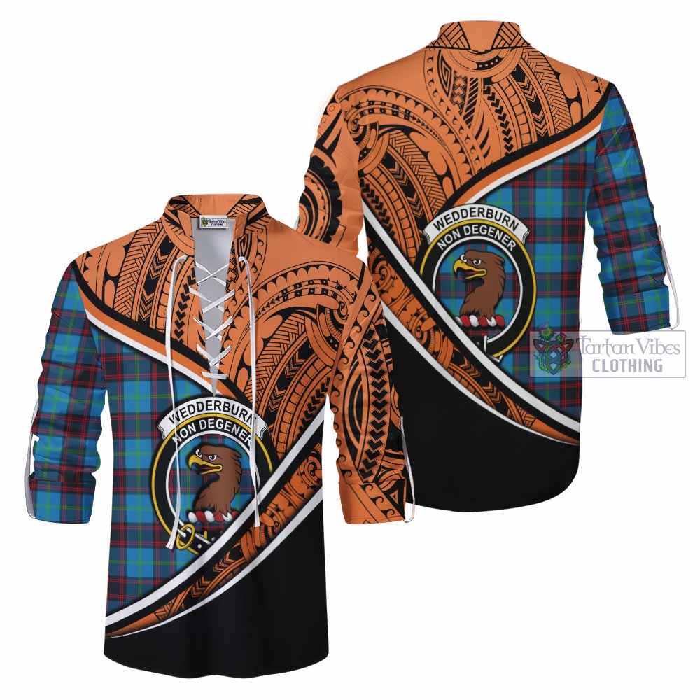 Tartan Vibes Clothing Wedderburn Crest Tartan Ghillie Kilt Shirt with Maori Tattoo Style - Orange Version