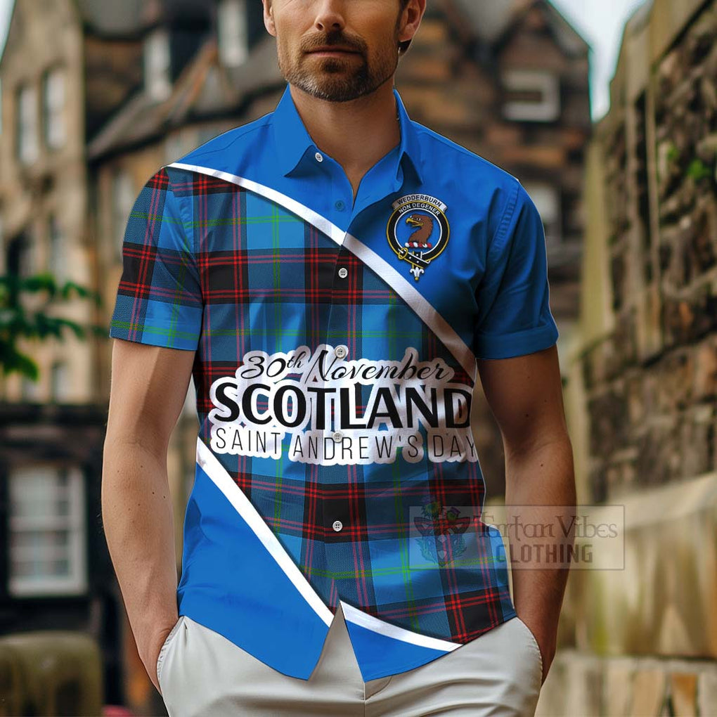 Tartan Vibes Clothing Wedderburn Family Crest Tartan Short Sleeve Button Shirt Celebrate Saint Andrew's Day in Style