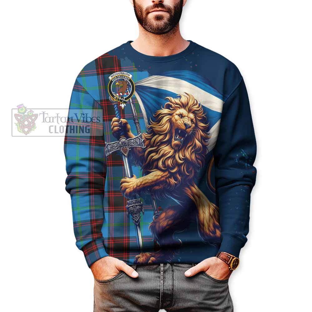 Tartan Vibes Clothing Wedderburn Tartan Family Crest Sweatshirt with Scottish Majestic Lion