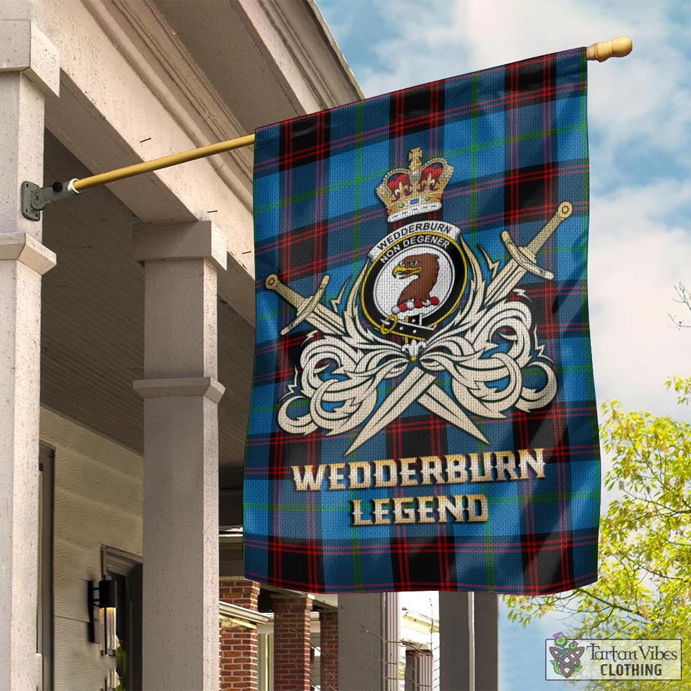 Tartan Vibes Clothing Wedderburn Tartan Flag with Clan Crest and the Golden Sword of Courageous Legacy