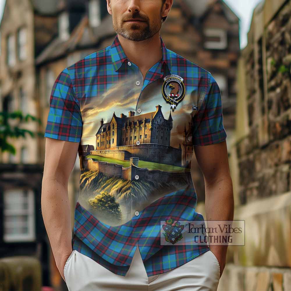 Wedderburn Tartan Family Crest Hawaiian Shirt with Scottish Ancient Castle Style - Tartan Vibes Clothing