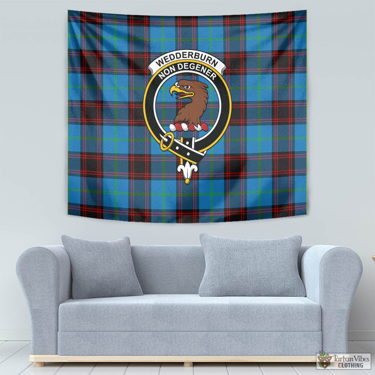 Tartan Vibes Clothing Wedderburn Tartan Tapestry Wall Hanging and Home Decor for Room with Family Crest