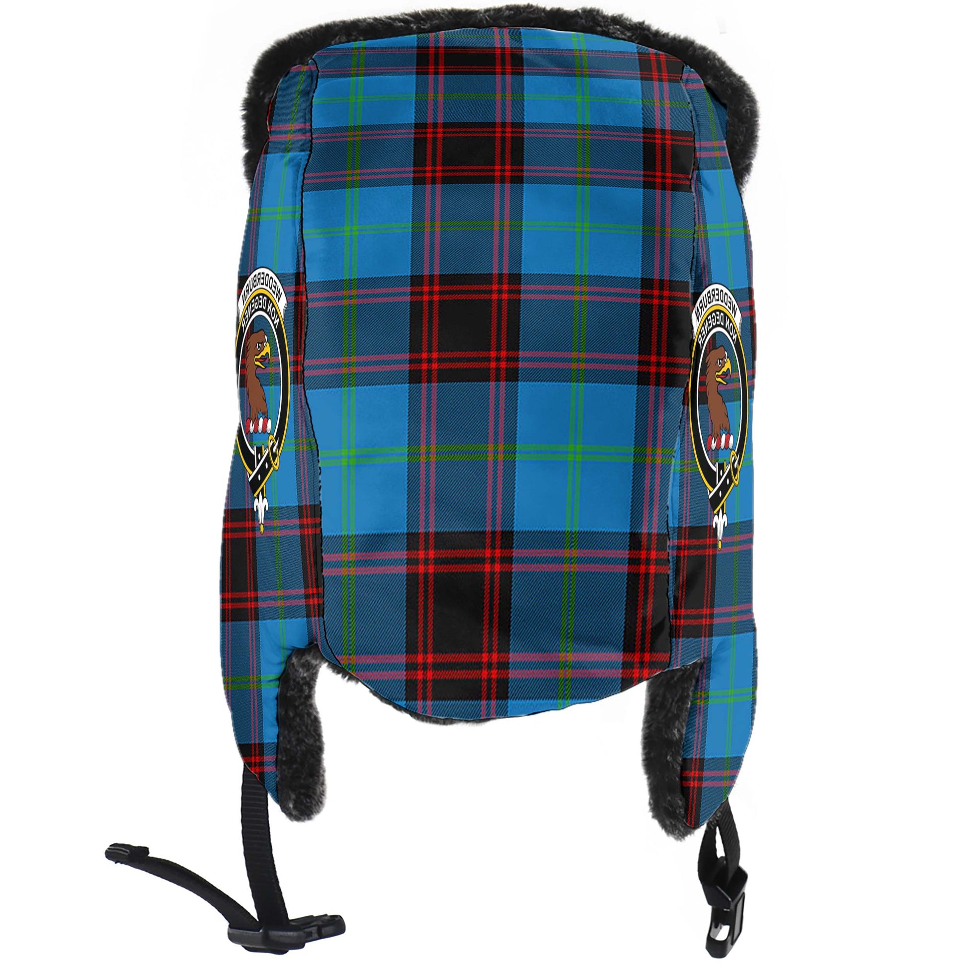 Wedderburn Tartan Winter Trapper Hat with Family Crest - Tartanvibesclothing