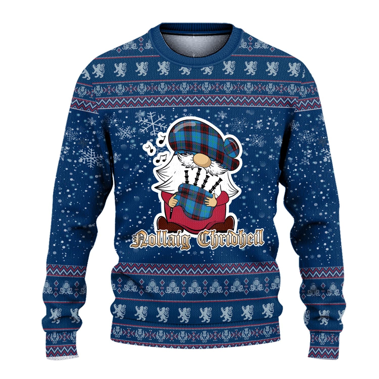 Wedderburn Clan Christmas Family Knitted Sweater with Funny Gnome Playing Bagpipes - Tartanvibesclothing