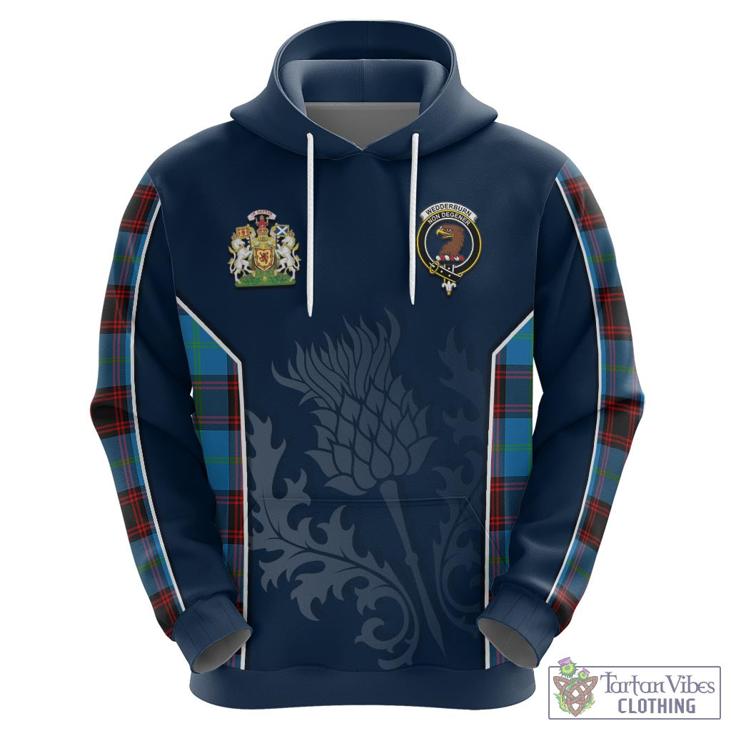 Tartan Vibes Clothing Wedderburn Tartan Hoodie with Family Crest and Scottish Thistle Vibes Sport Style