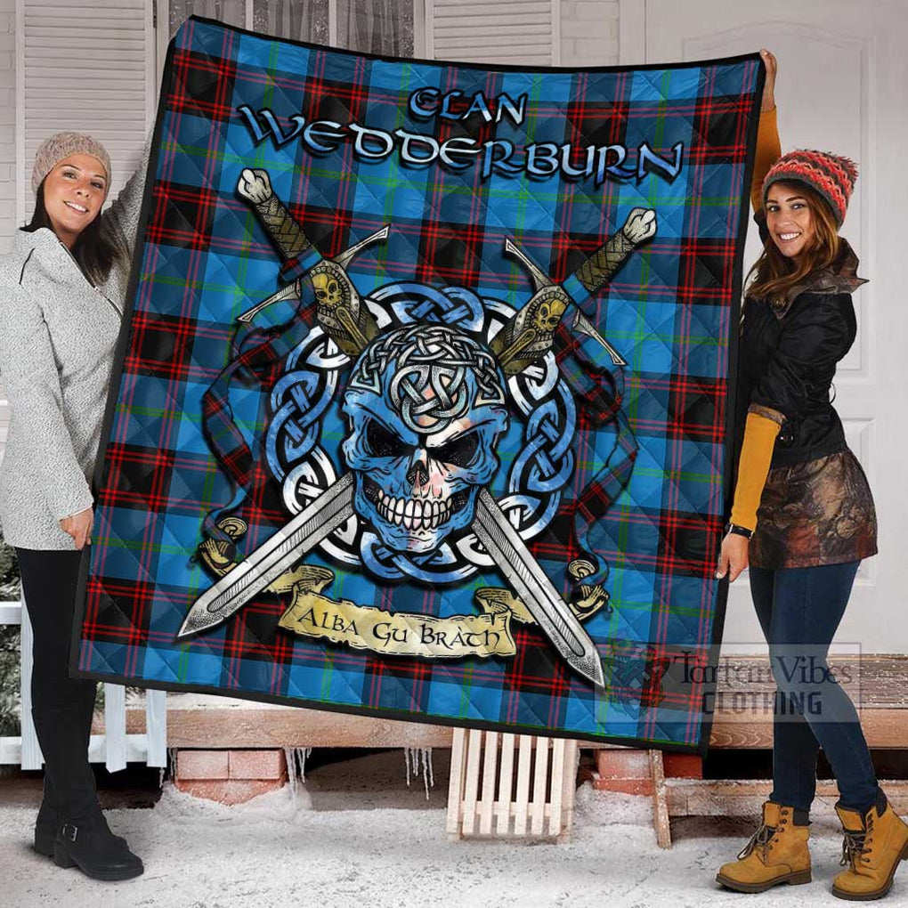 Tartan Vibes Clothing Wedderburn Tartan Quilt with Celtic Skull Alba Gu Brath Style