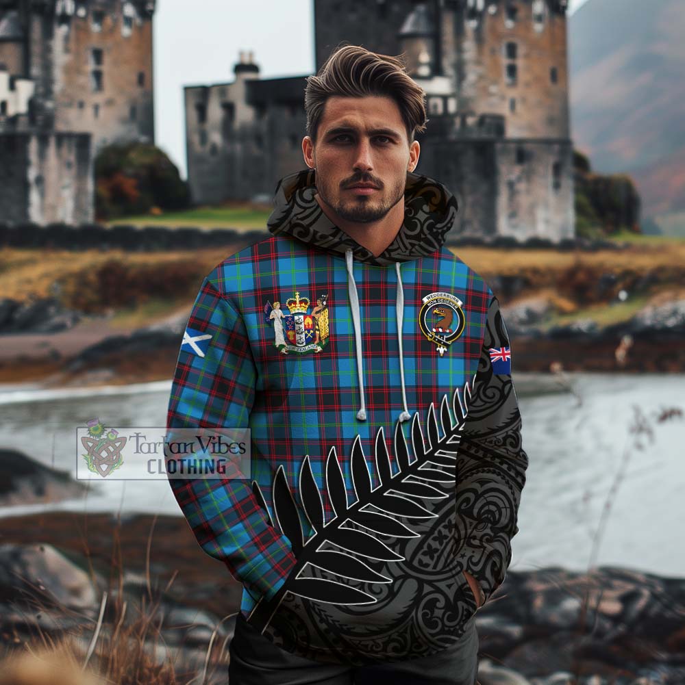 Tartan Vibes Clothing Wedderburn Crest Tartan Cotton Hoodie with New Zealand Silver Fern Half Style