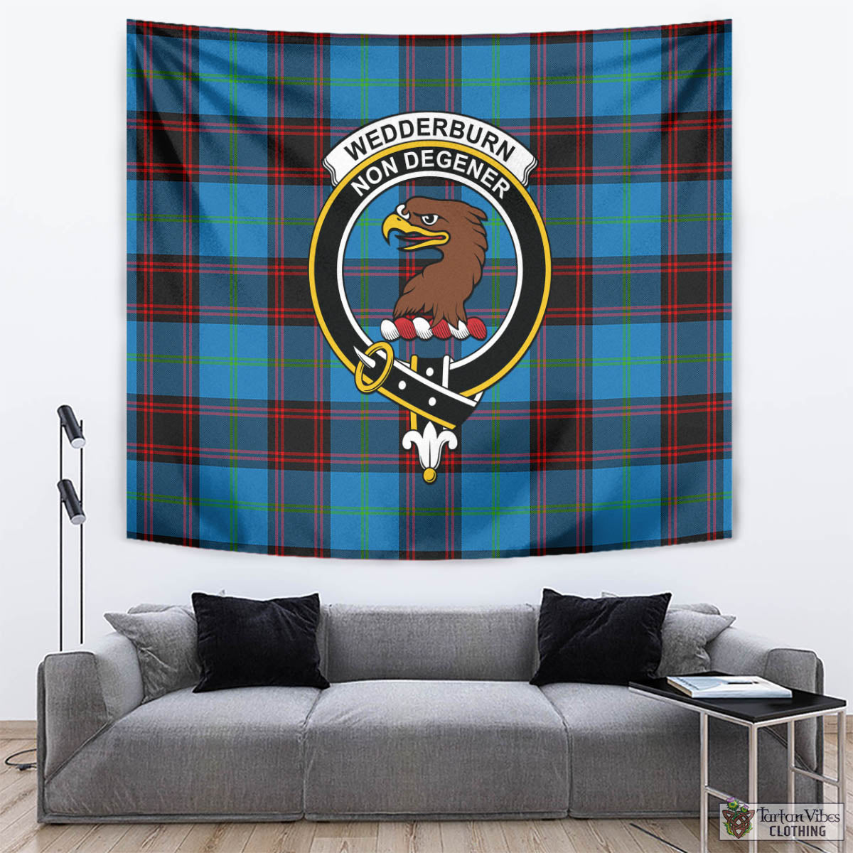 Tartan Vibes Clothing Wedderburn Tartan Tapestry Wall Hanging and Home Decor for Room with Family Crest