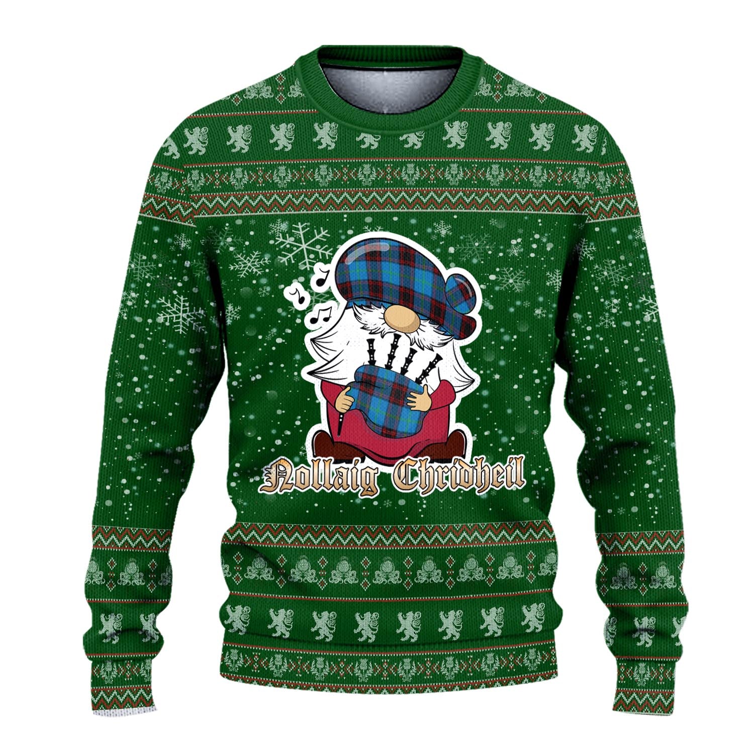 Wedderburn Clan Christmas Family Knitted Sweater with Funny Gnome Playing Bagpipes - Tartanvibesclothing