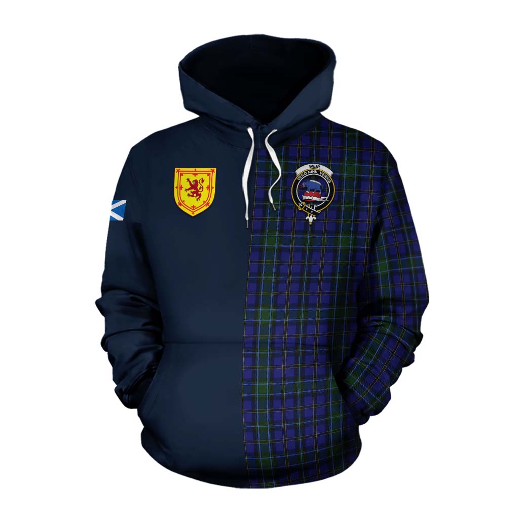 Tartan Vibes Clothing Weir Tartan Cotton Hoodie Alba with Scottish Lion Royal Arm Half Style